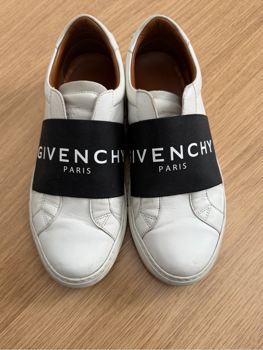Givenchy White Leather Slip-On Sneakers with Black Logo Band